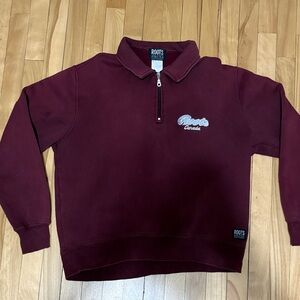 Roots Men's Zip-Up Sweater Burgundy with White Logo